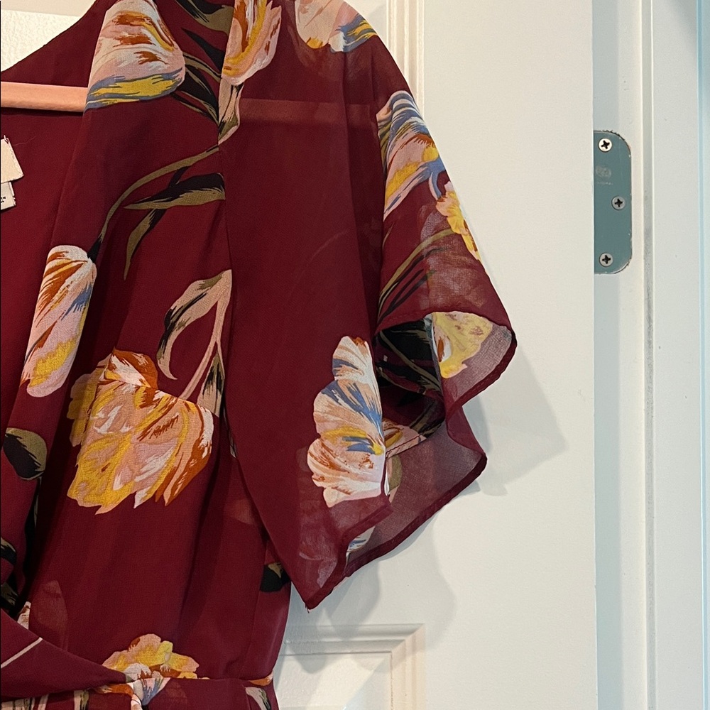 a new day Burgundy Floral Asymmetrical Dress - Picture 4 of 9